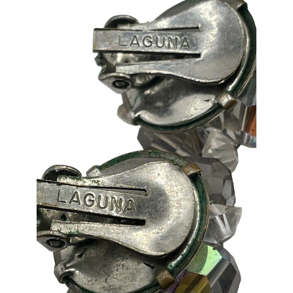 VTG LAGUNA AB SMOKEY DARK & CLEAR BEAD CLUSTER CLIP ON EARRINGS SILVER TONE - Picture 11 of 14